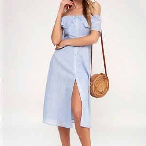 BB Dakota midi off shoulder light blue dress